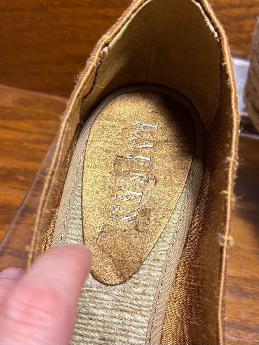 Lauren Ralph Lauren Bronze Shantung Espadrille Wedges Size 8.5